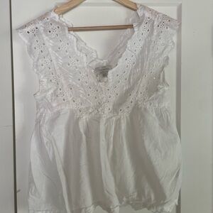 White embroidered v neck top 100% cotton